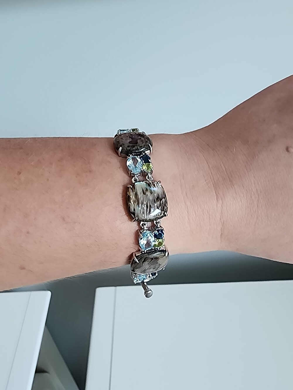 NWOT JTV Himalayan Gems Sterling Silver 8" Plus Size Multi-Gemstone Bracelet